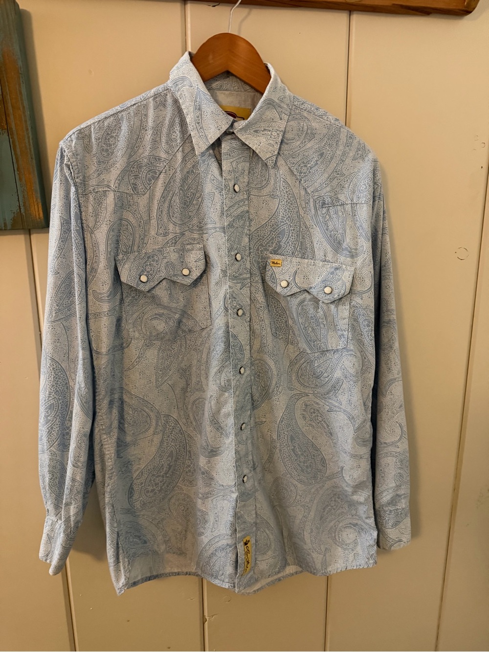 Larry Mahan Cowboy Collection Shirt Mens M Blue Paisley Western Pearl Snap